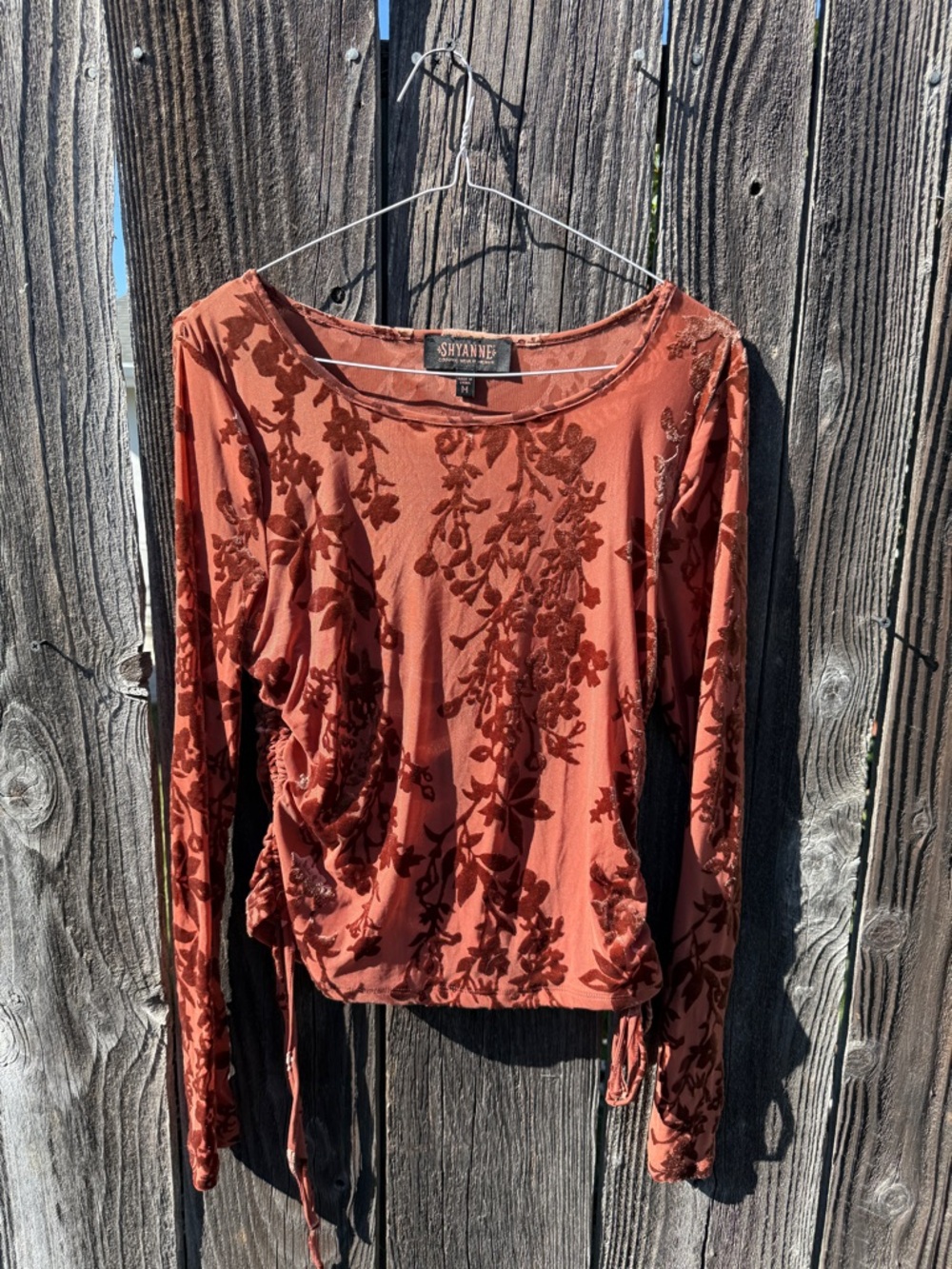 Shyanne Floral Rust Long Sleeve Tie-Side Top